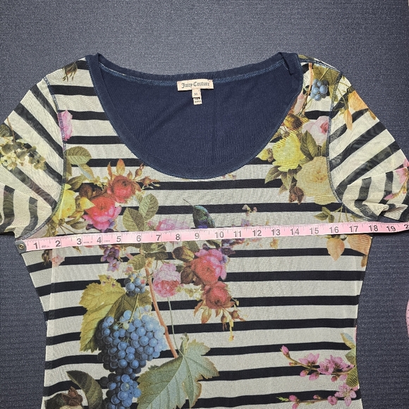 Juicy Couture Regal Bouquet Print Black and White Striped Dress Size XL - Picture 4 of 6